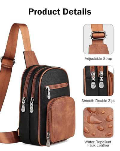 FADEON Sling Bags for Women Crossbody Bag, Designer PU Leather Sling Purse - color: Retro Black With Brown, size: Small