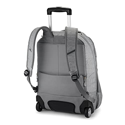 High Sierra Powerglide Pro Wheeled Daypack Backpack with 360 Degree Reflectivity, Telescoping Handle, Dual Side Pockets, and Laptop Sleeve, Fits Most 15.6" Laptops, 40L, Silver Heather - color: Silver Heather