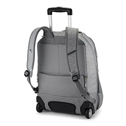 High Sierra Powerglide Pro Wheeled Daypack Backpack with 360 Degree Reflectivity, Telescoping Handle, Dual Side Pockets, and Laptop Sleeve, Fits Most 15.6" Laptops, 40L, Silver Heather - color: Silver Heather