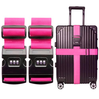 2 PCS Luggage Strap 78" x 2" Suitcase Belts Wide Adjustable Packing Straps Travel Accessories, Rose Pink & Combination Lock - color: 2pcs Rose Pink