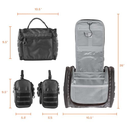 Fitdom Tactical Toiletry Bag for Men, Travel Dopp Kit with Hanging Hook - color: Gunmetal Grey