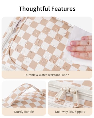 Narwey Hanging Travel Toiletry Bag for Women, Large Makeup Cosmetic Bag - color: A-Brown Checkerboard