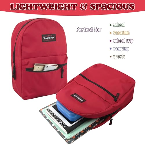 Trail maker Classic 17 inch Backpacks with Adjustable Padded Straps | School Backpacks for Girls, Boys - color: Red