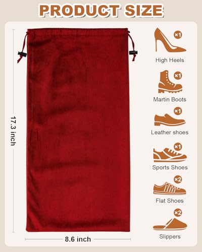 2 Pcs Single Shoe Bags for Travel, Dust Velvet Bag, Rio Red, 17.3x8.6 Inch - color: Rio Red, size: 17.3"x8.6"