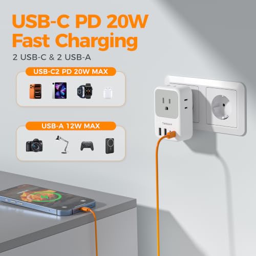 TESSAN All European UK Travel Plug Adapter Kit, PD 20W