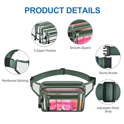 USPECLARE Clear Fanny Pack Stadium Approved Large Multi-Purpose Waist Bag - color: Forest-Green, style: 1-pack-pvc