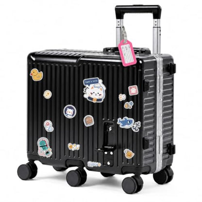 Kids Ride-On Luggage, 20" Aluminum Frame Carry-On with 6 Wheels (Black) - color: Black