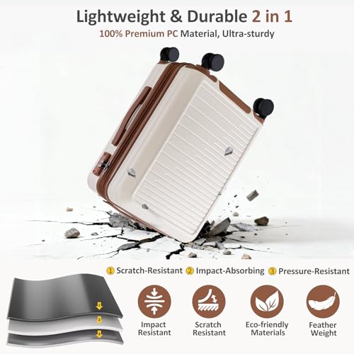 OUZZO Expandable 20" Carry On Luggage PC Hardshell Suitcase with TSA Lock - color: white, size: 1 Piece-20" (Carry On)