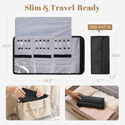 Travel Jewelry Organizer Case, Anti-Tangle Necklace Roll Bag with 12 Hooks & Clear Pockets, Foldable Chains Bracelets Storage for Women, Portable Lightweight Jewelry Holder
