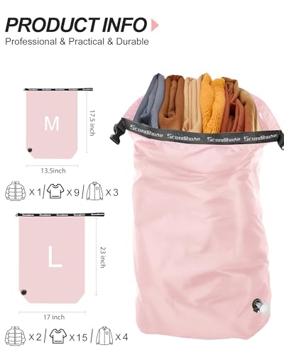 Travel Laundry Bags, Pump-Free Compression Dirty Clothes Bag - color: Pink, size: 23" L × 17" W × 6.5" H