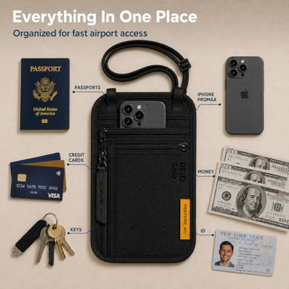 VENTURE 4TH Slim Neck Wallet, RFID Blocking Passport Holder - Black - color: Ebony