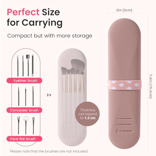 Travel Makeup Brush Holder, Silicon Trendy and Portable Cosmetic Face Brushes Holder, Make Up Organizer Bag Case, Cosmetic pouch,Toiletry Organizer (Khaki)