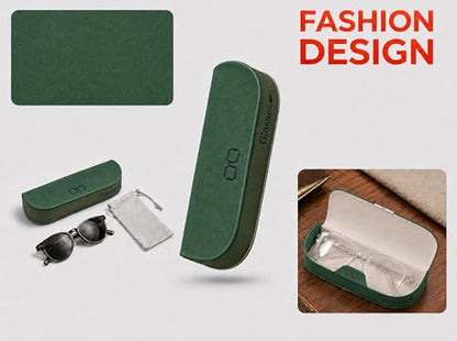 Glasses Case hard shell,3-in-1 Sunglasses Case & Eyeglass Case with Cleaning Cloth & Storage Pouch - color: Green, size: Medium