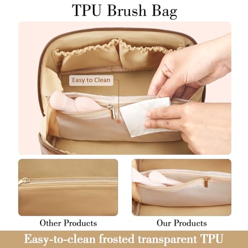 Initial Makeup Bag Personalized Gift for Women Teen Girls - color: Beige, style: R