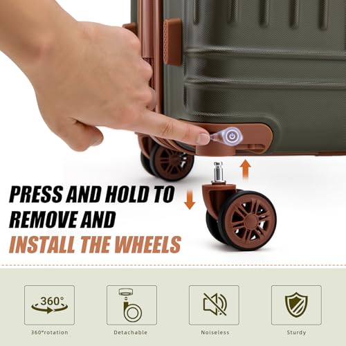 KUNEL Luggage Sets 5 Piece, Hardshell Expandable Suitcase, 20/24/28inch - color: Olive