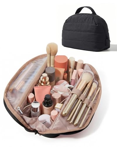 BAGSMART Travel Parallel Makeup Bag, Fold-Down Cosmetic Pouch for Women - color: Black