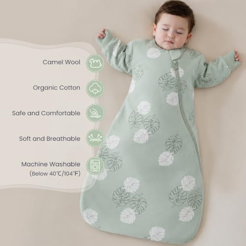 KaiyaBaby Organic Cotton Baby Sleep Sack, Long Sleeve 1.0 TOG, 6-18M - color: Monstera, size: 6-18M
