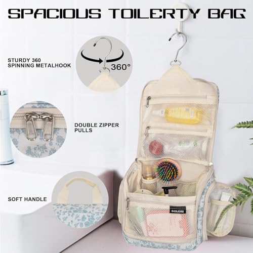 Goloni Hanging Toiletry Bag for Men Women, Water-Resistant Organizer - color: Flower