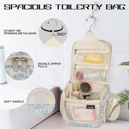 Goloni Hanging Toiletry Bag for Men Women, Water-Resistant Organizer - color: Flower