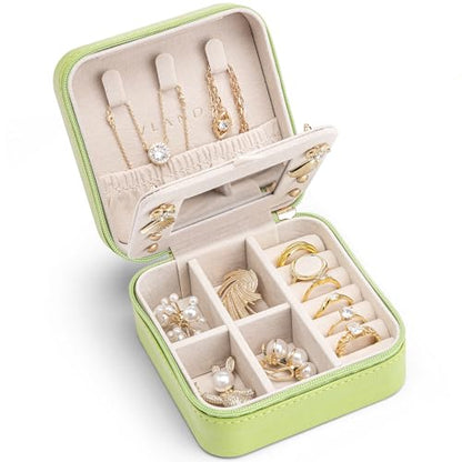 VLANDO Travel Jewelry Case with Mirror, Storage 3 Pairs of Stud Earrings - color: K.Green - Mirror