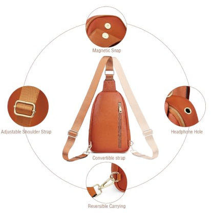 Anti Theft Sling Bag for Women Leather Waist Pack, Brown - color: Brown
