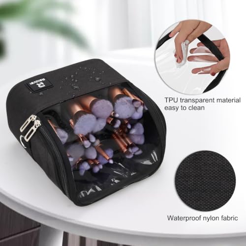 Makeup Brush Bag, Stand-up Makeup Brush Holder with Adjustable Divider - color: A1-Black, size: 1-Large