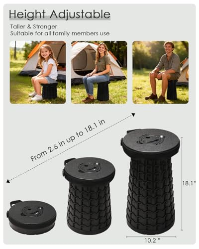 18-in Collapsible Stool,Portable Telescoping Seat for Adults,880lb Capacity - color: Black