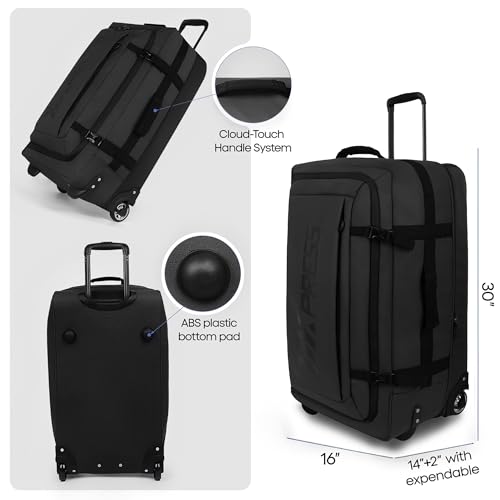 30" Expandable 15% Rolling Duffle Bag w/Wheels and Handle - color: 30''-Black, size: 30in