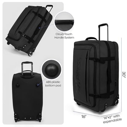 30" Expandable 15% Rolling Duffle Bag w/Wheels and Handle - color: 30''-Black, size: 30in