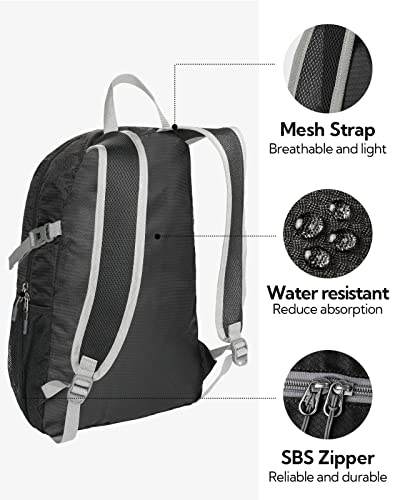 WATERFLY Small Lightweight Packable Backpack: 20l Hiking Daypack Man Woman - color: Black