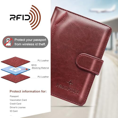 Passport Holder for Travel Essentials Wallet Cover Case Women Men Gift - color: D-Wine Red