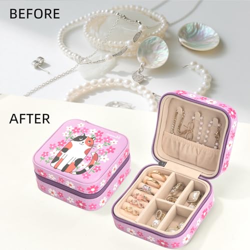 shunmei Mini Travel Jewelry Box, Personalised Pattern, Pink Cat - style: Pink Cat