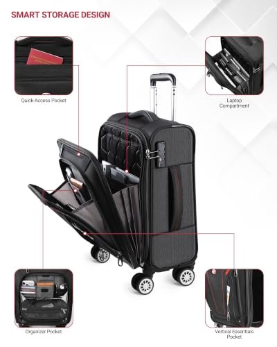 star cloud Carry On Luggage 22x14x9 Airline Approved, 22 Inch Rigid Frame Suitcases with Detachable Spinner Wheels, Softside Carry On Suitcase with USB & Type-C Ports,TSA Lock,Large Travel Luggage