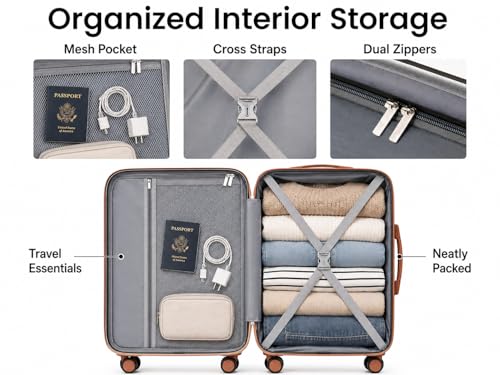 YOETEY Luggage Sets 6 Piece, Hardside Suitcase with Wheels, TSA Approved,Tote Bag, White Brown - color: White Brown, size: 6-Piece Set