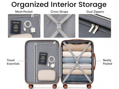 YOETEY Luggage Sets 6 Piece, Hardside Suitcase with Wheels, TSA Approved,Tote Bag, White Brown - color: White Brown, size: 6-Piece Set