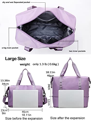 Expandable Travel Duffle Bag Weekender Carry on Bag for Women, Purple - color: Purple