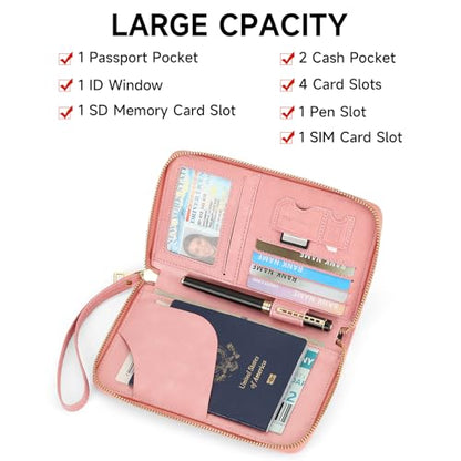 Leather RFID Blocking Passport Holder Travel Wallet, Passport Cover/Travel Wallet for Women/Men with - color: Light Pink