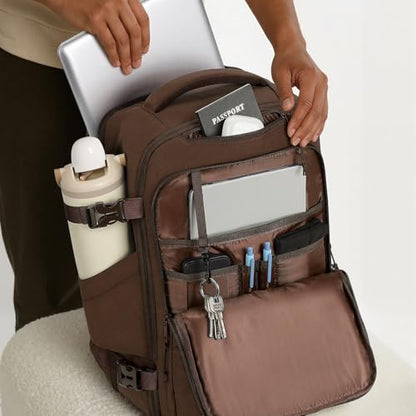 mibasies 30L Airline Approved Travel Carry On Backpack, fit 17" Laptop - color: Mocha Brown, size: X-Large
