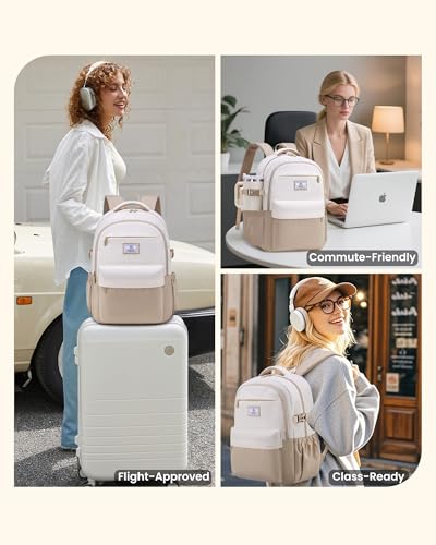 LOVEVOOK Laptop Backpack for Women & Teens, College Bag/40oz Cup Buckle - color: Khaki/Cream, size: 15.6inch