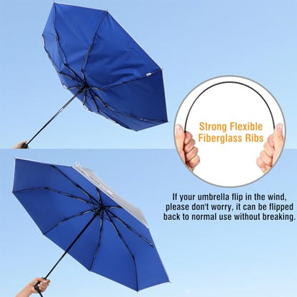 G4Free UPF 50+ UV Protection Travel Umbrella 42/46 Inch Auto Open Close - color: Blue/Silver, size: 42 inch