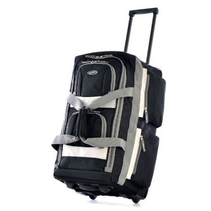 Olympia U.S.A. 33 inch Jumbo Size 8 Pockets Wheeled Rolling Duffel Bag Water Resistant Luggage Lightweight Travel Suitcase with Retractable Handle - color: Black, size: 33 inch