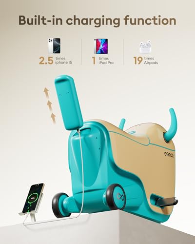 Gyroor GNU Kids Ride On Airplane Suitcase, 14L Storage, Ages 3-6, 3 Speeds - color: Turquoise