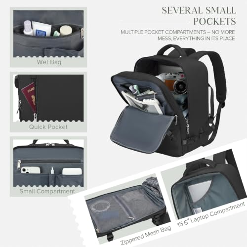 Personal Item Travel Bag Frontier Airlines 18x14x8 Personal Item Backpack Water Resistant Travel Backpack Carry On Casual Daypack for Weekender College Commuting Business Work - color: Black