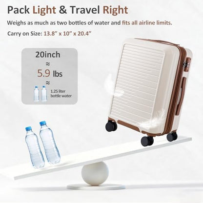 OUZZO Expandable 20" Carry On Luggage PC Hardshell Suitcase with TSA Lock - color: white, size: 1 Piece-20" (Carry On)