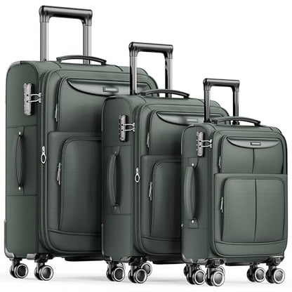 SHOWKOO Luggage Sets 3 Piece Softside Expandable Durable Suitcase Sets | Durable Oxford Fabric; Lightweight; 360°Double Spinner Wheels; TSA Lock; YKK Zippers; Army Green (20in/24in/28in) - color: Armygreen