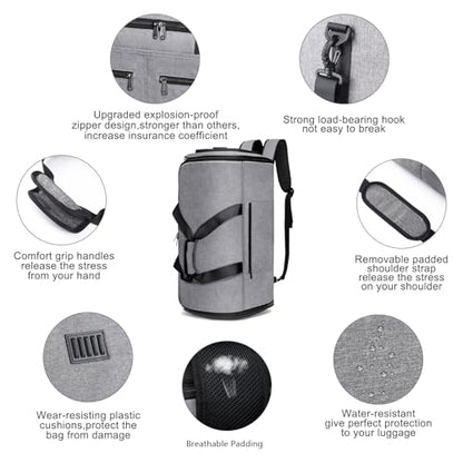 Bukere Carry on Garment Bag for Travel, Convertible Travel Duffel Suit Bag with Backpack Straps, Shoe Compartment, 3 in 1 Weekender Suit Bag for Men Women - color: Backpack Grey