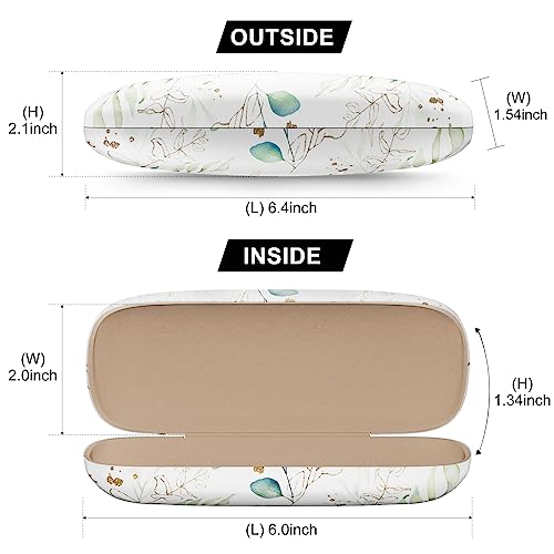 Eyeglasses Case, Hard Shell Protective Case for Glasses, Unisex for Women Men - color: White Background Leaves