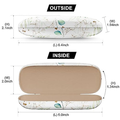 Eyeglasses Case, Hard Shell Protective Case for Glasses, Unisex for Women Men - color: White Background Leaves