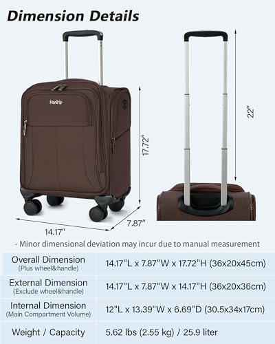 HanTrip 16 Inch Underseat Mini Carry On Luggage with Spinner Wheels, Coffee - color: Coffee