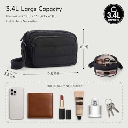 Crossbody Bag for Women, Multi Pockets Puffer Small Shoulder Handbag with RFID Blocking for Travel - color: Lotus Root Pink